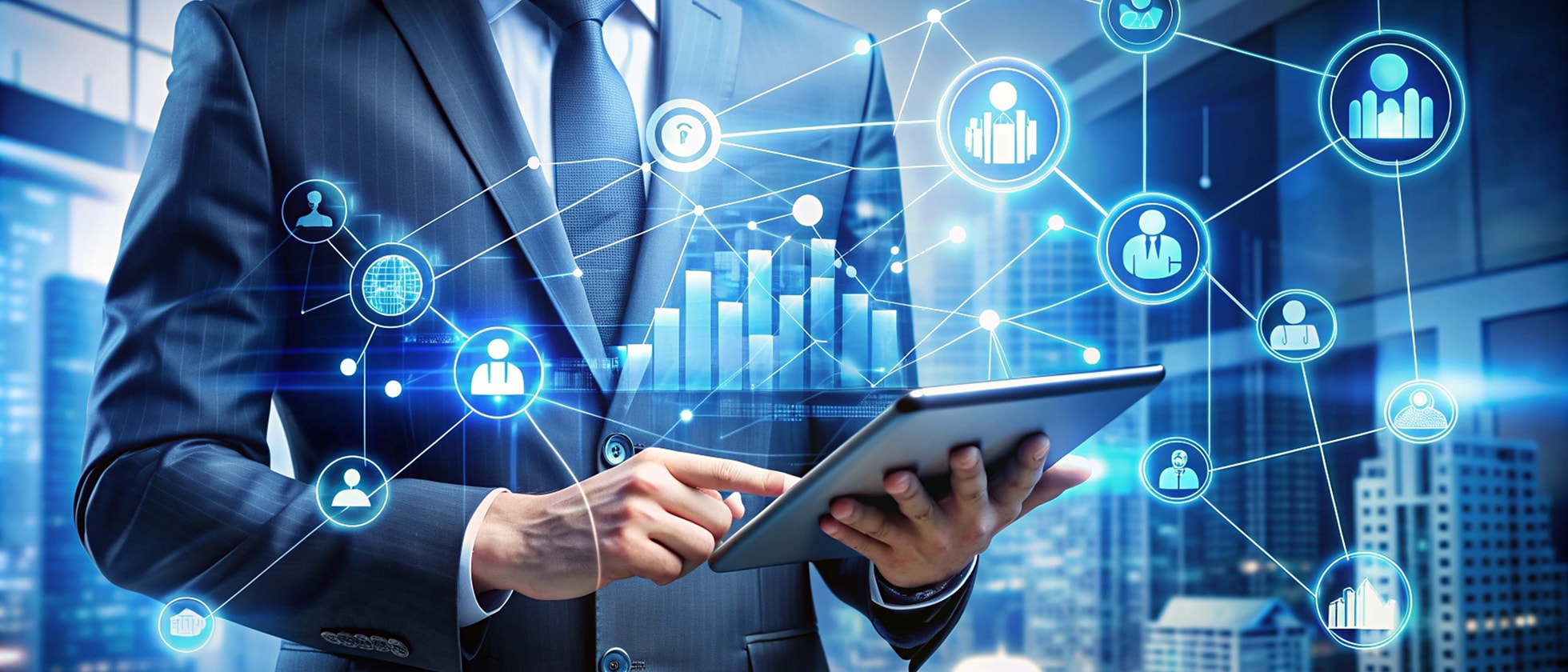 uomo che scorre il dito sul tablet